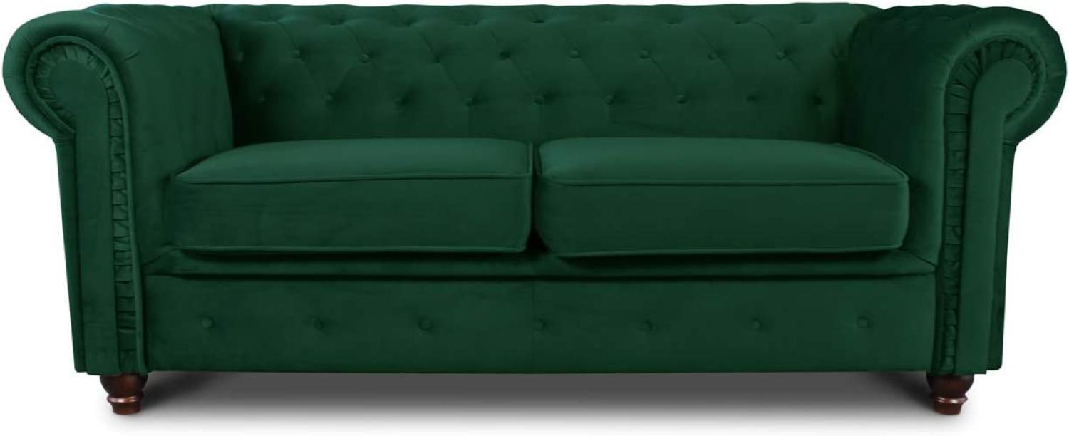 Sofa Chesterfield Asti 2-Sitzer, Couchgarnitur 2-er, Sofagarnitur, Couch mit Holzfüße, Polstersofa - Glamour Design, Velours (Dunkelgrün (Velvet 78)) Bild 1