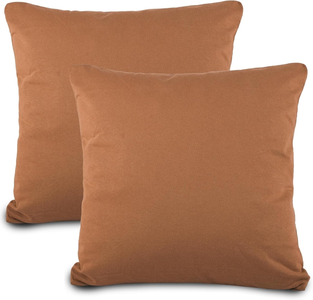aqua-textil Classic Line Baumwoll Kissenbezug 2er-Set 40x40 cm Schoko braun Kissen Bezug Reißverschluss Jersey Kissenhülle Bild 1