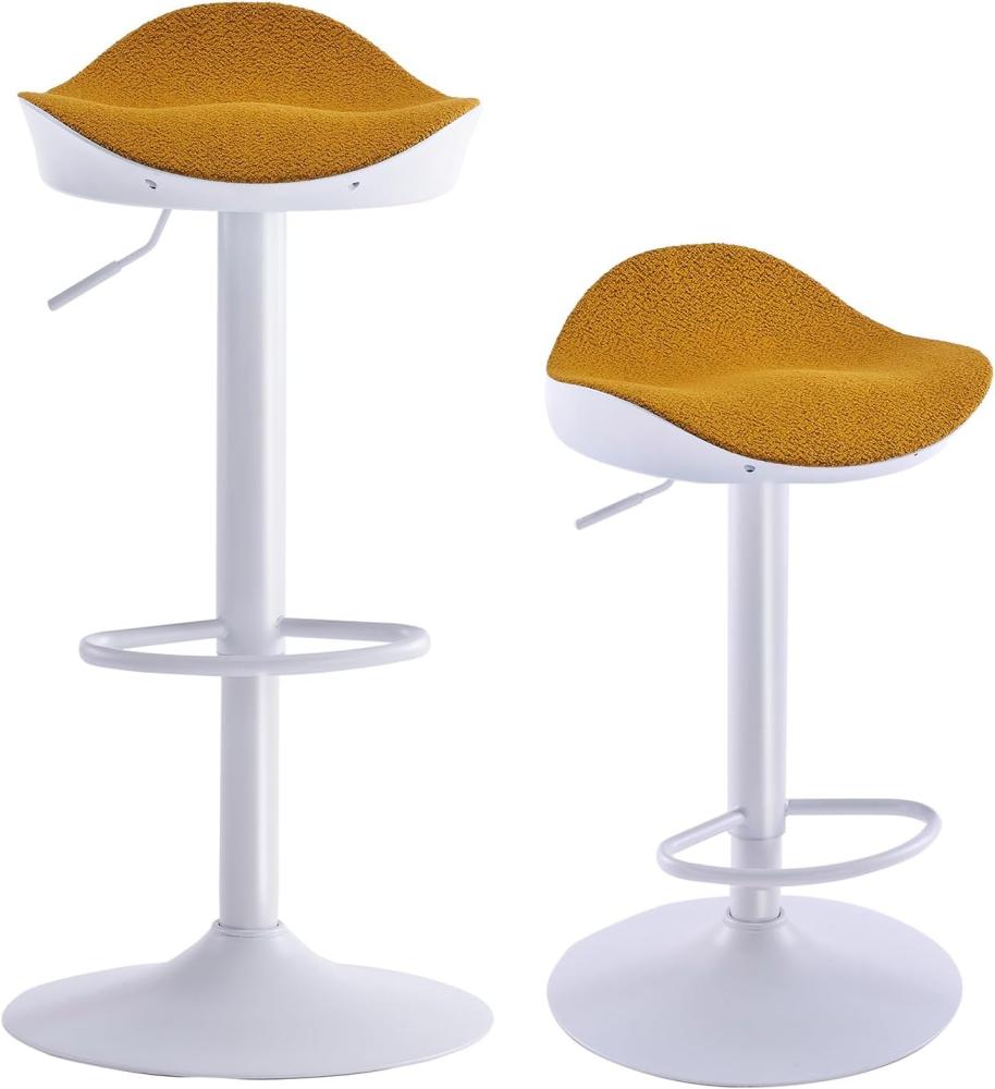 Kidol & Shellder Barhocker 2er Set Barstuhl Barstühle Weiß Gelb Fleece Teddy 360° höhenverstellbar aus PU und Metall für Zuhause Küche Theke Bistro Bild 1