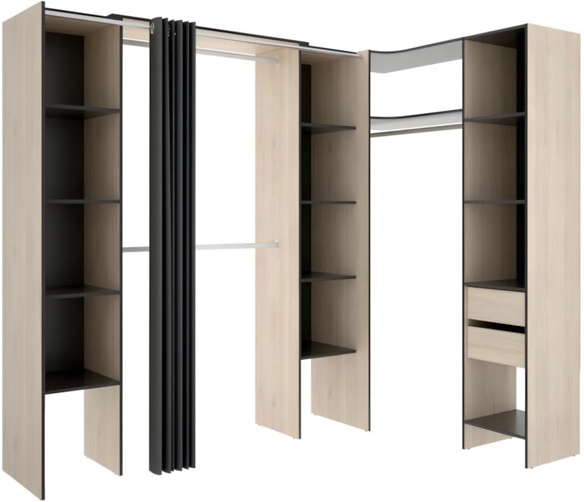 Vente-unique - Kleiderschrank Kleiderschranksystem - B. 164/234 cm - Eichefarben & Anthrazit - DORIAN Bild 1