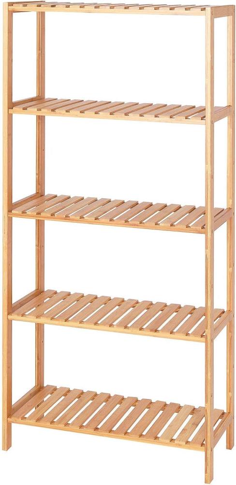 dibea Bambusregal mit 5 verstellbaren Ablageflächen Schuhschrank Badezimmerregal Wohnzimmerregal Standregal Badregal Bücherregal Küchenregal zu Regalwand kombinierbar 60x26x130 cm, naturfarben Bild 1