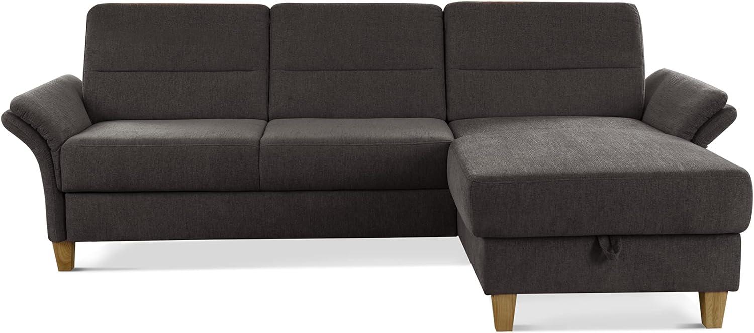 CAVADORE Ecksofa Wyk mit Federkern / Schlafsofa im Landhaus-Stil mit Longchair, Bett, Bettkasten + Armteilfunktion / 252 x 90 x 162 / Chenille, Braun Bild 1