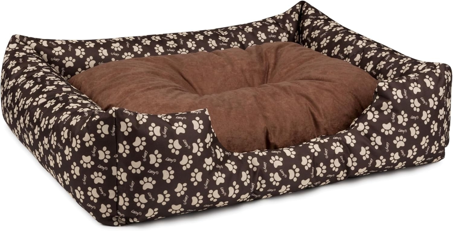 BedDog Hundebett MIMI, Hundesofa aus Cordura, Microfaser-Velours, waschbares Hundebett vier-eckig mit Rand, Hundekissen (M) ca. 70x55x18cm, NAMIB-SAND-DOG (braun/muster) Bild 1