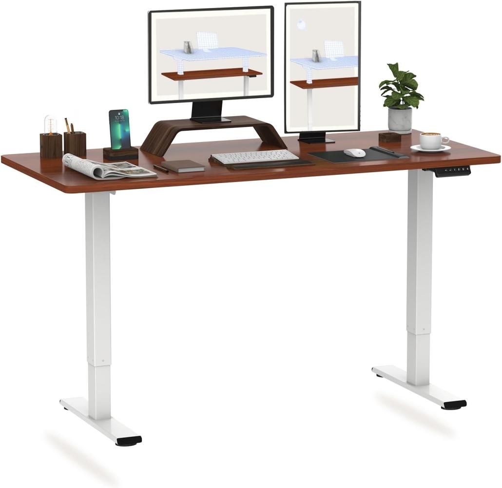 Flexispot Hemera Höhenverstellbarer Schreibtisch (120x60 cm), mit Memory-Steuerung und Softstart/-Stop& integriertes Anti-Kollisionssystem, Weiß Gestell + Mahogany Tischplatte Bild 1