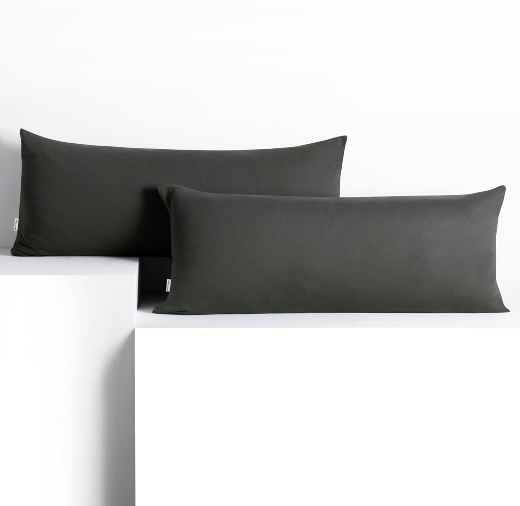 DecoKing 2 Kissenbezüge 40x120 cm Jersey 100% gekämmte Baumwolle Reißverschluss Graphit Amber Bild 1