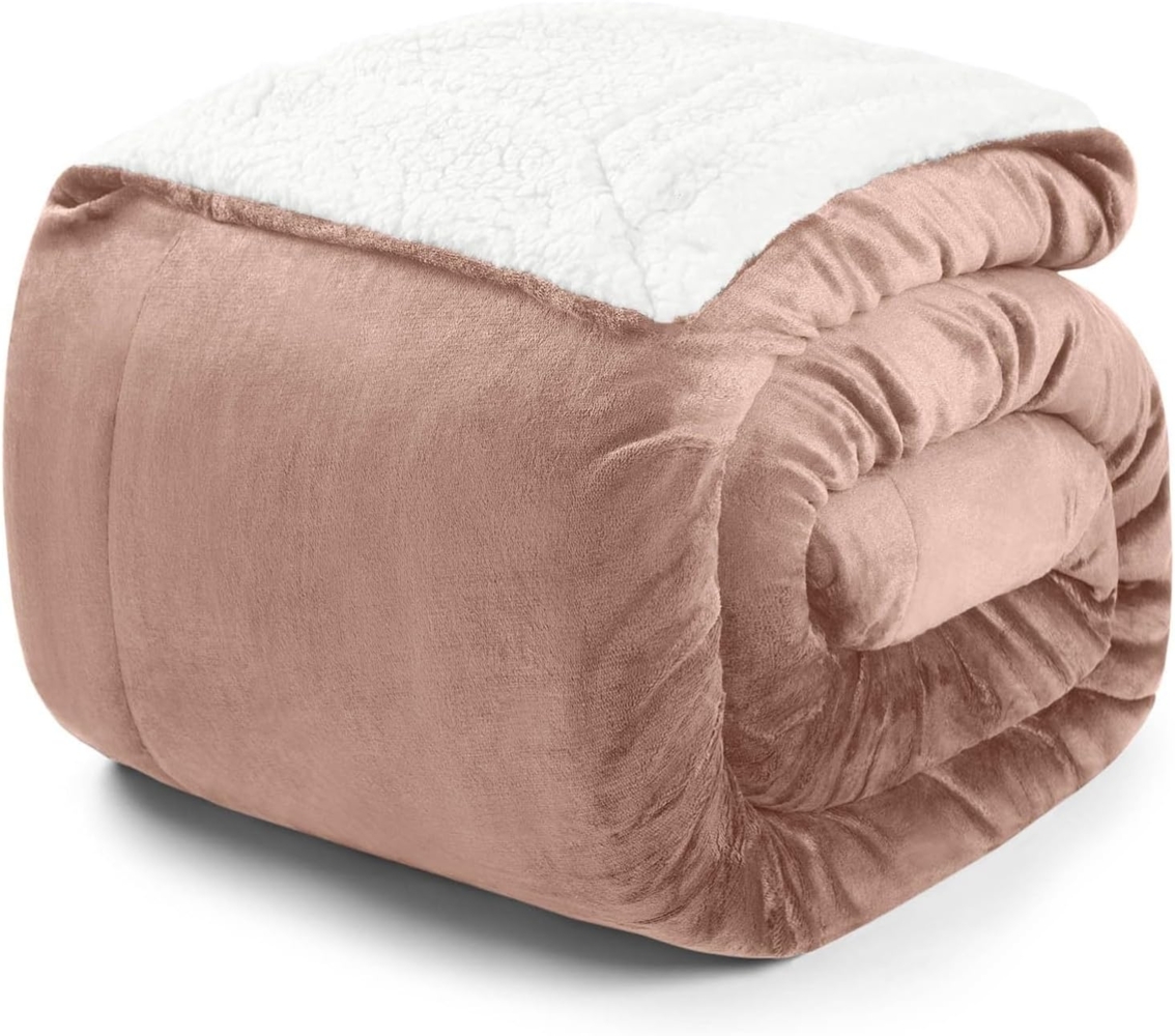 Blumtal Premium Sherpa Kuscheldecke flauschig - Wohndecke Kuscheldecke 230x270 cm - Oeko-TEX zertifizierte Fleecedecke 230x270 cm - Wohn- & Kuscheldecke XXL - Dicke Decke Winter in Dusty Pink - Rosa Bild 1