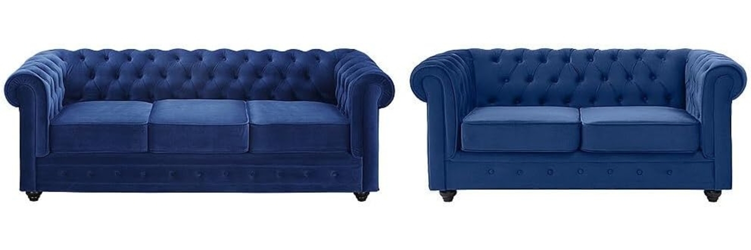 Vente-unique - Couchgarnitur 3+2 - Samt - Dunkelblau - CHESTERFIELD Bild 1