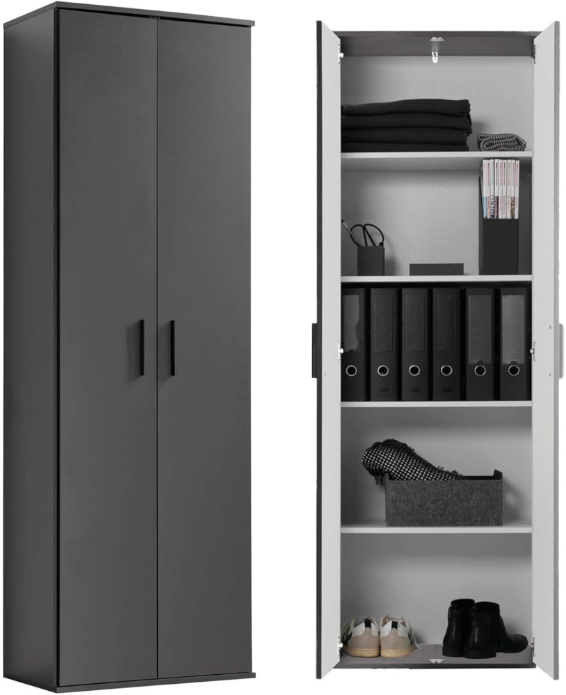mokebo® Mehrzweckschrank 60CM Breite mit Einlegeböden 'Der Lange' moderner Aktenschrank in Grau BZW. Schwarz Matt aus Holz, Schrank & Haushaltsschrank | 60 x 180 x 34 (B/H/T in cm) | Anthrazit Bild 1