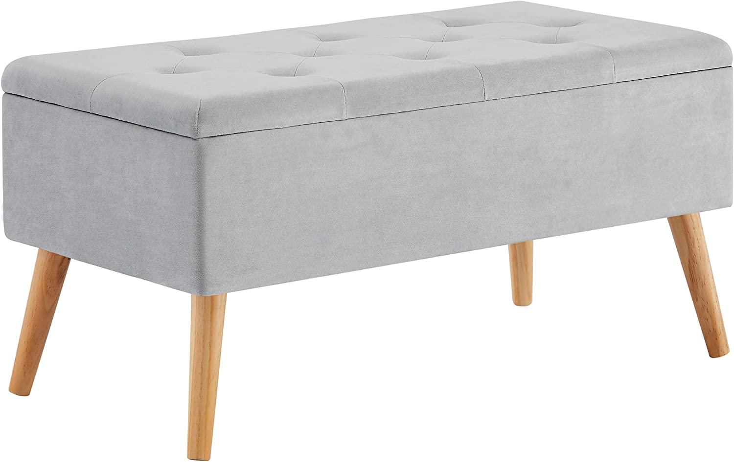 Zedelmaier Sitzbank Sitztruhen Footstool Aufbewahrungsbox Stuhl Ottoman Polstersitz Moderne Möbel (Hellgrauer Samt) Bild 1