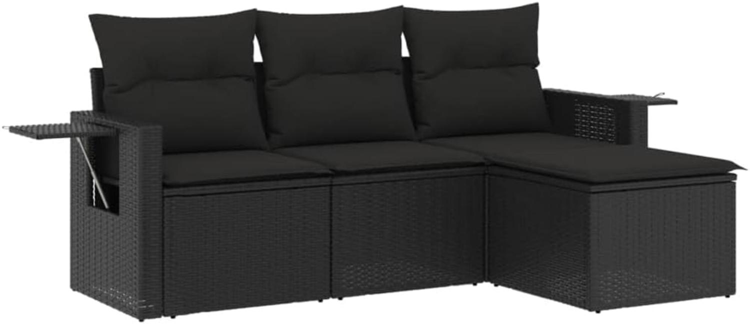 vidaXL 4-tlg. Garten-Sofagarnitur mit Kissen Schwarz Poly Rattan 3252402 Bild 1