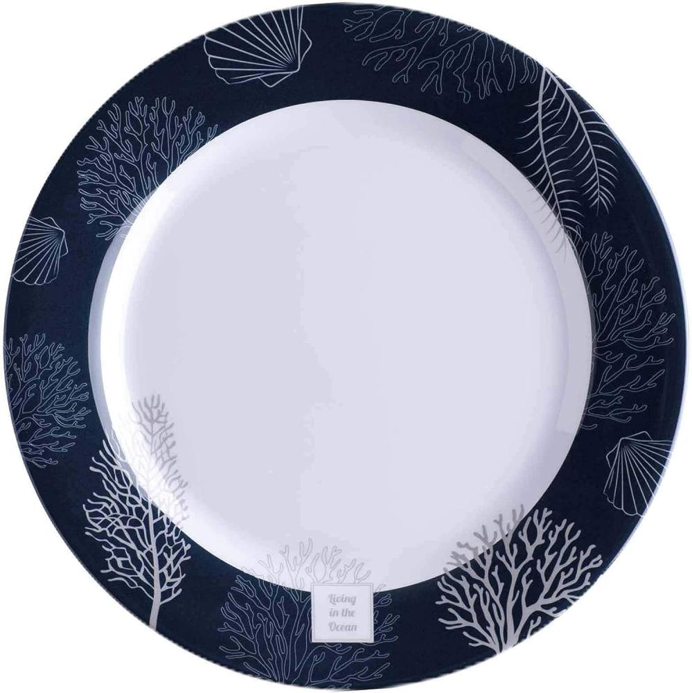 Essteller, Melamin, flach groß, 25cm, navy weiss - Serie Living einzeln Bild 1