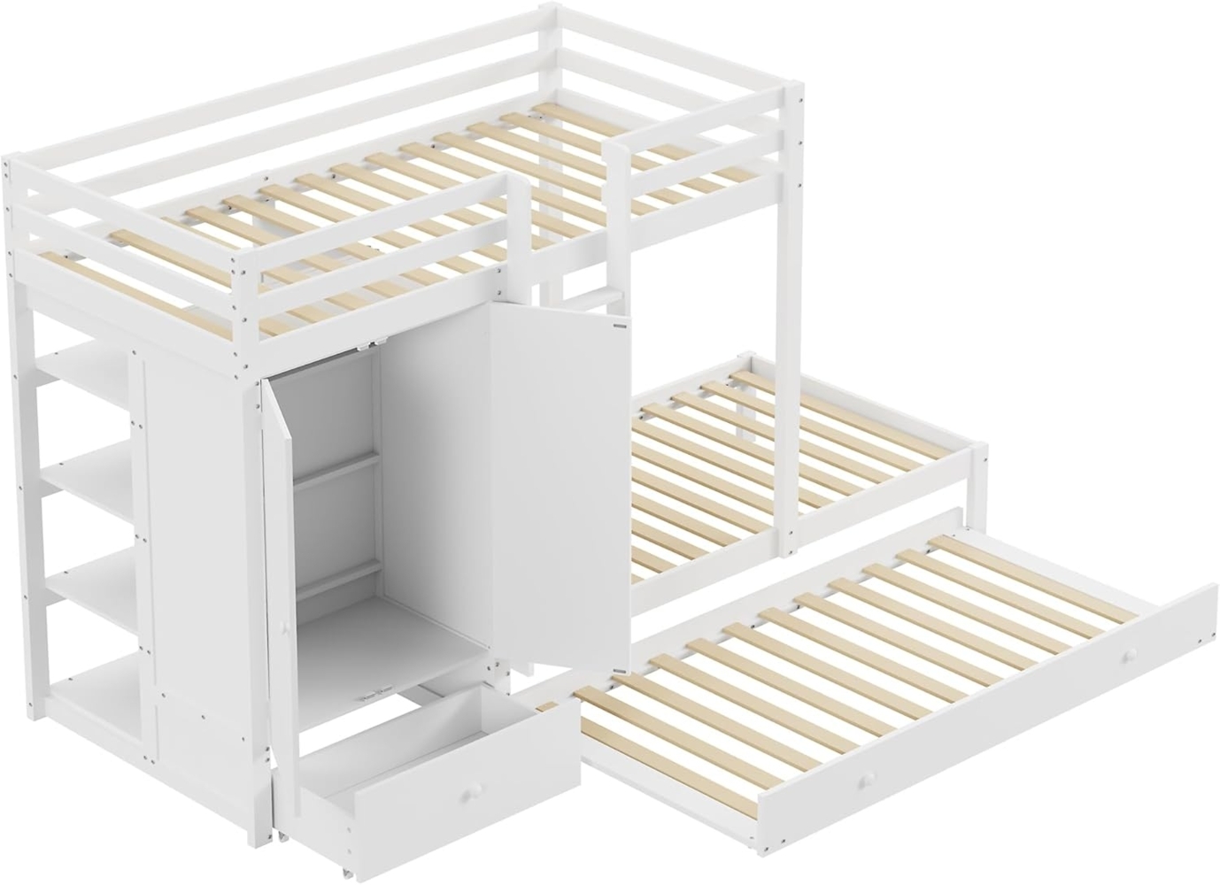 Odikalo Etagenbett Kinderbett 90*200 mit Ausziehbett, Kleiderschrank, und Ablagefach Bild 1