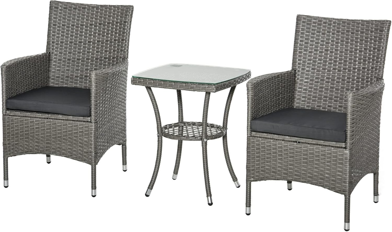 Outsunny Sitzgruppe Sitzgarnitur mit Sitzkissen Grauv 60 x 58,5 x 89,5 cm, (Set, 3-tlg, Gartenmöbel Set), Polyrattan + Stahl Bild 1