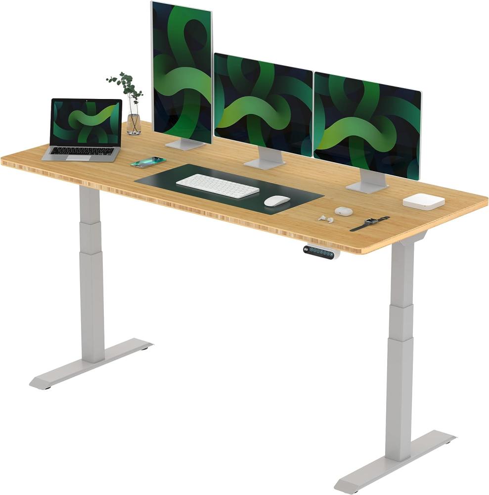 Flexispot E6 Elektrisch höhenverstellbarer Schreibtisch 180x80cm | Ergonomischer Steh-Sitz Tisch mit Memory Funktion | Beugt Rückenschmerzen vor & Macht produktiver (Bambus, Gestell Grau) Bild 1