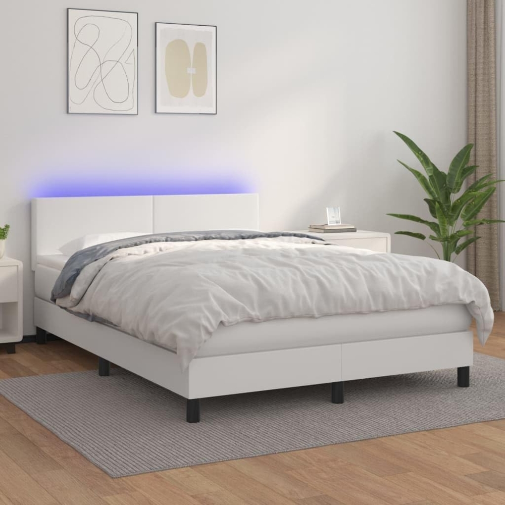 vidaXL Boxspringbett mit Matratze & LED Weiß 140x200 cm Kunstleder 3134106 Bild 1