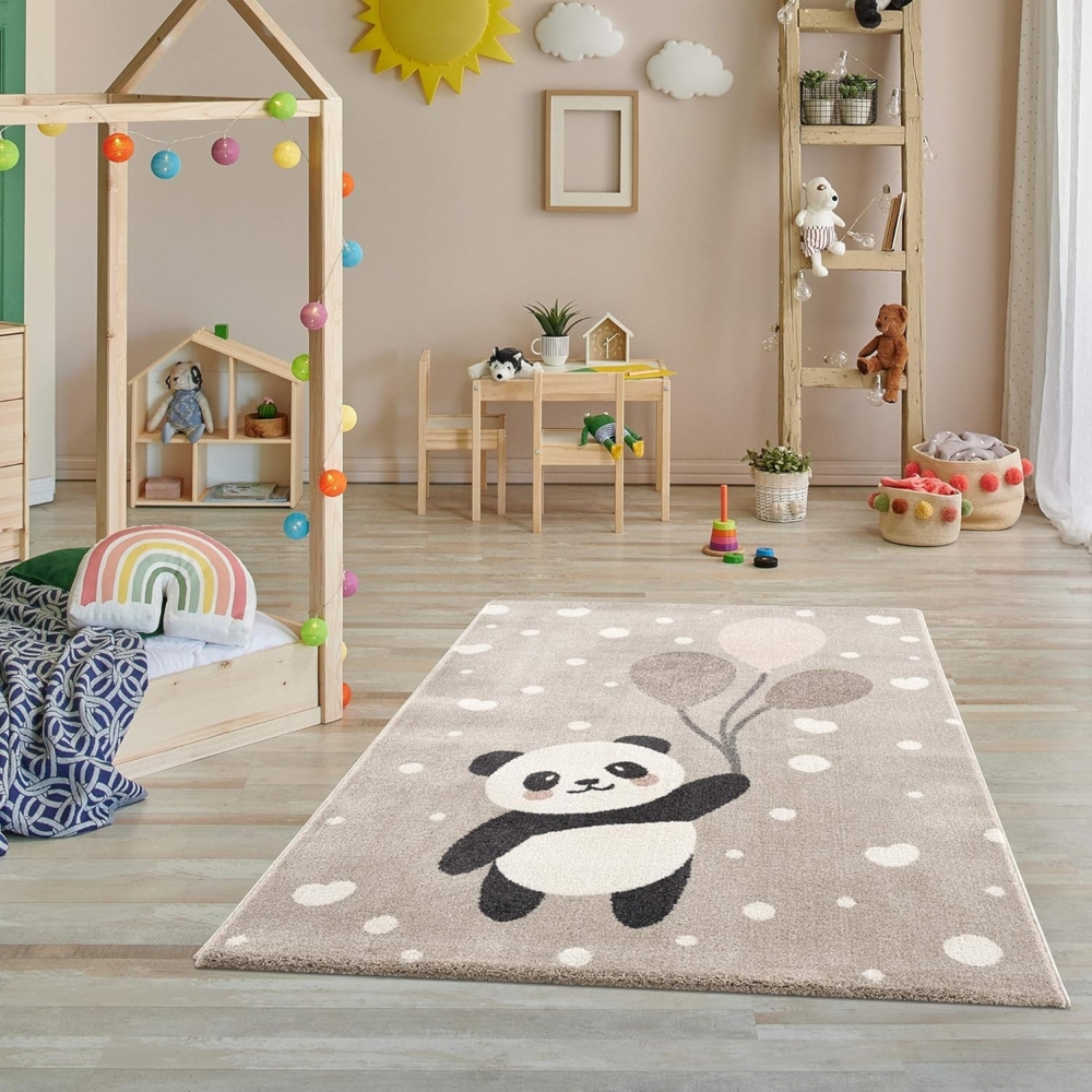 Jimri Teppich Kinderzimmer - Teppiche für Kinderzimmer, Kinderteppich, Kinderteppich Mädchen, Bär, Panda (Creme-Beige, Größe 120x170 cm) Bild 1