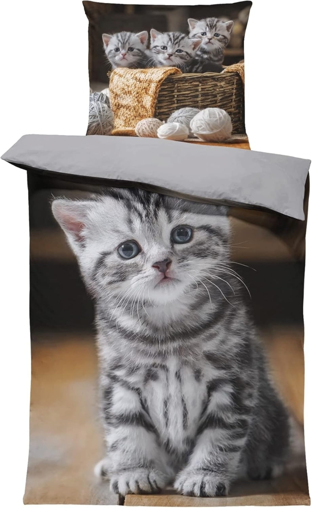 One Home Bettwäsche Fotodruck, Mikrofaser, 4 teilig, süße Katzen Welpen Baby Kitty, Knitterfrei Weich für Sommer und Winter Bild 1