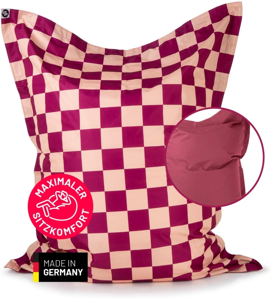 Lumaland Sitzsack XXL Karo für Erwachsene & Kinder | Bean Bag mit Karomuster – Outdoor & Indoor | 380 L Riesen Sitzsack mit Füllung, EPS-Perlen | wasserfest, abwischbar 140x180 cm Bild 1