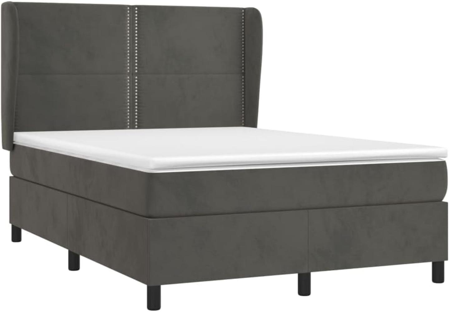 vidaXL Boxspringbett mit Matratze Dunkelgrau 140x190 cm Samt 3129148 Bild 1