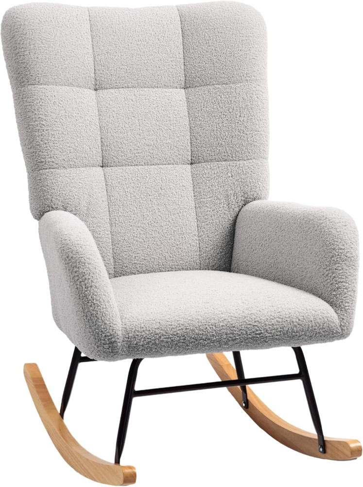 HOMCOM Schaukelstuhl Schaukelsessel mit Armlehne, Teddysamt-Optik (Relaxsessel mit Holzkufen, Schwingsessel, 1 St), Stillsessel für Schlafzimmer, Wohnzimmer, Grau Bild 1