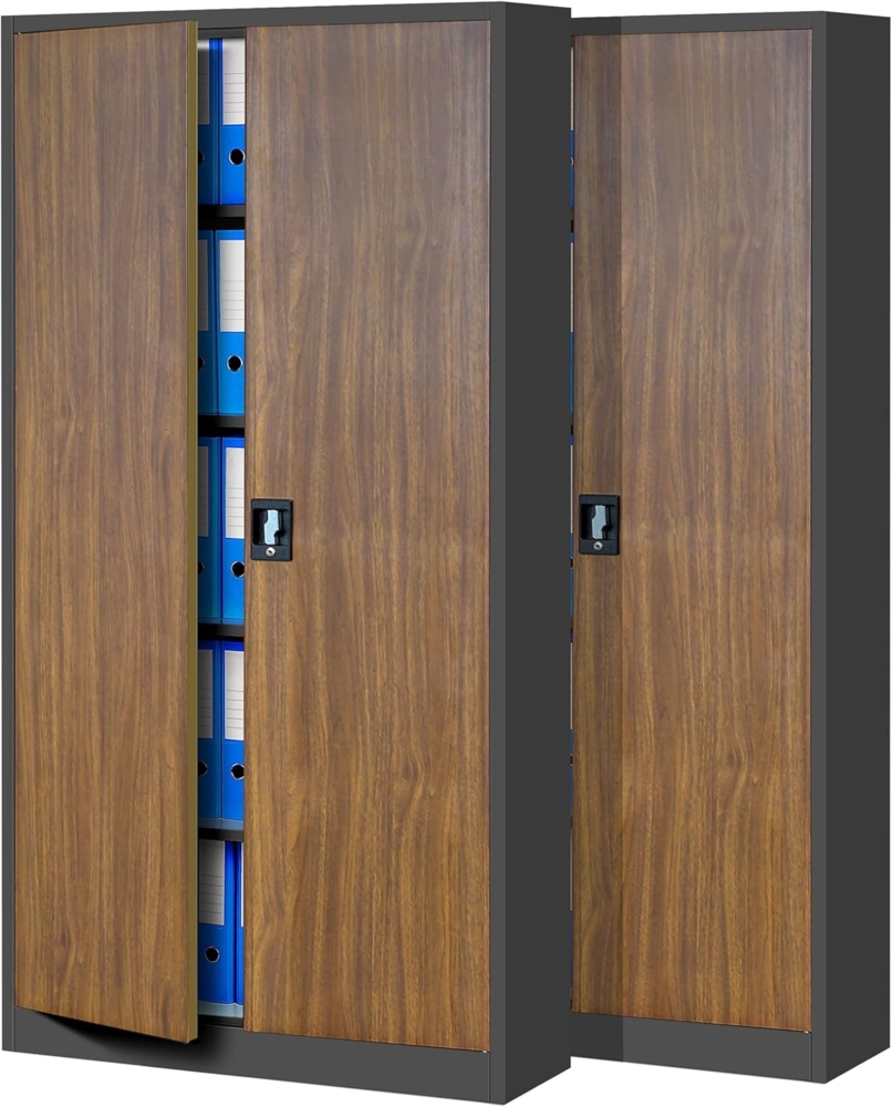 Jan Nowak 2er Set Aktenschrank C001 Metallschrank Stahlschrank Werkzeugschrank Büroschrank Lagerschrank Universalschrank Pulverbeschichtung Flügeltüren 185 x 90 x 40 cm (anthrazit/holzoptik) Bild 1