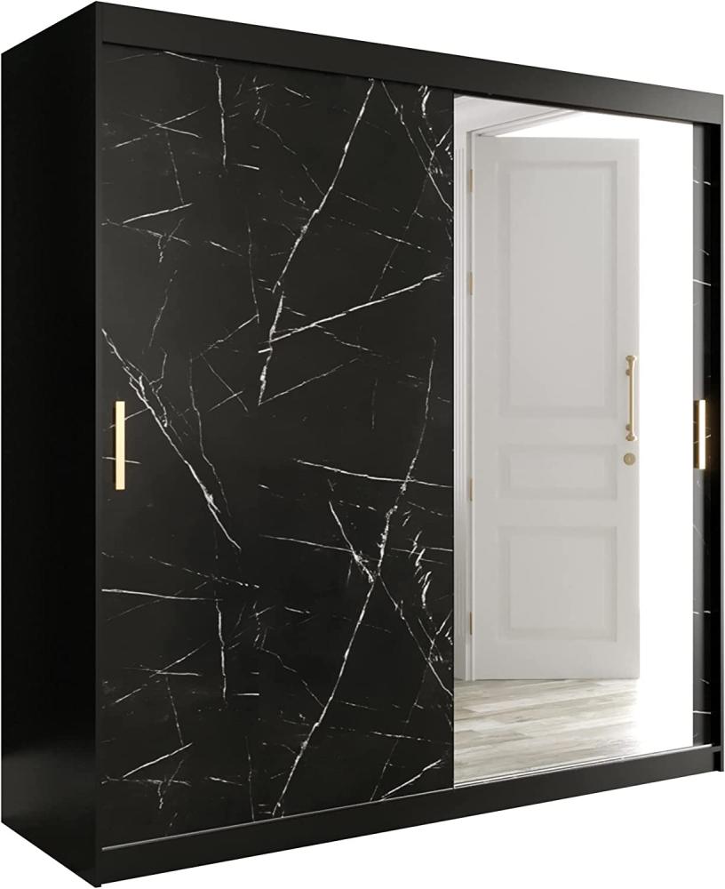 Kleiderschrank Kamoga T2 200 (Schwarz / Marmor Schwarz + Gold, mit Schubladen) Bild 1