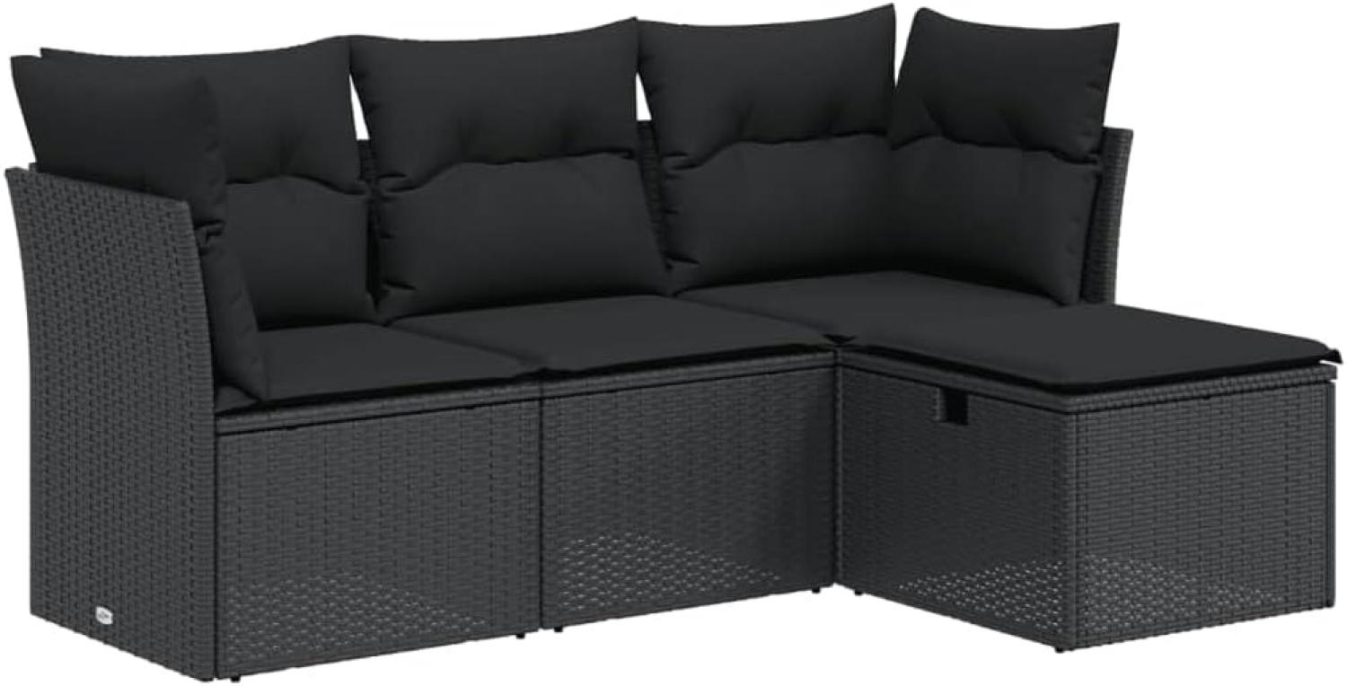 vidaXL 4-tlg. Garten-Sofagarnitur mit Kissen Schwarz Poly Rattan 3263111 Bild 1