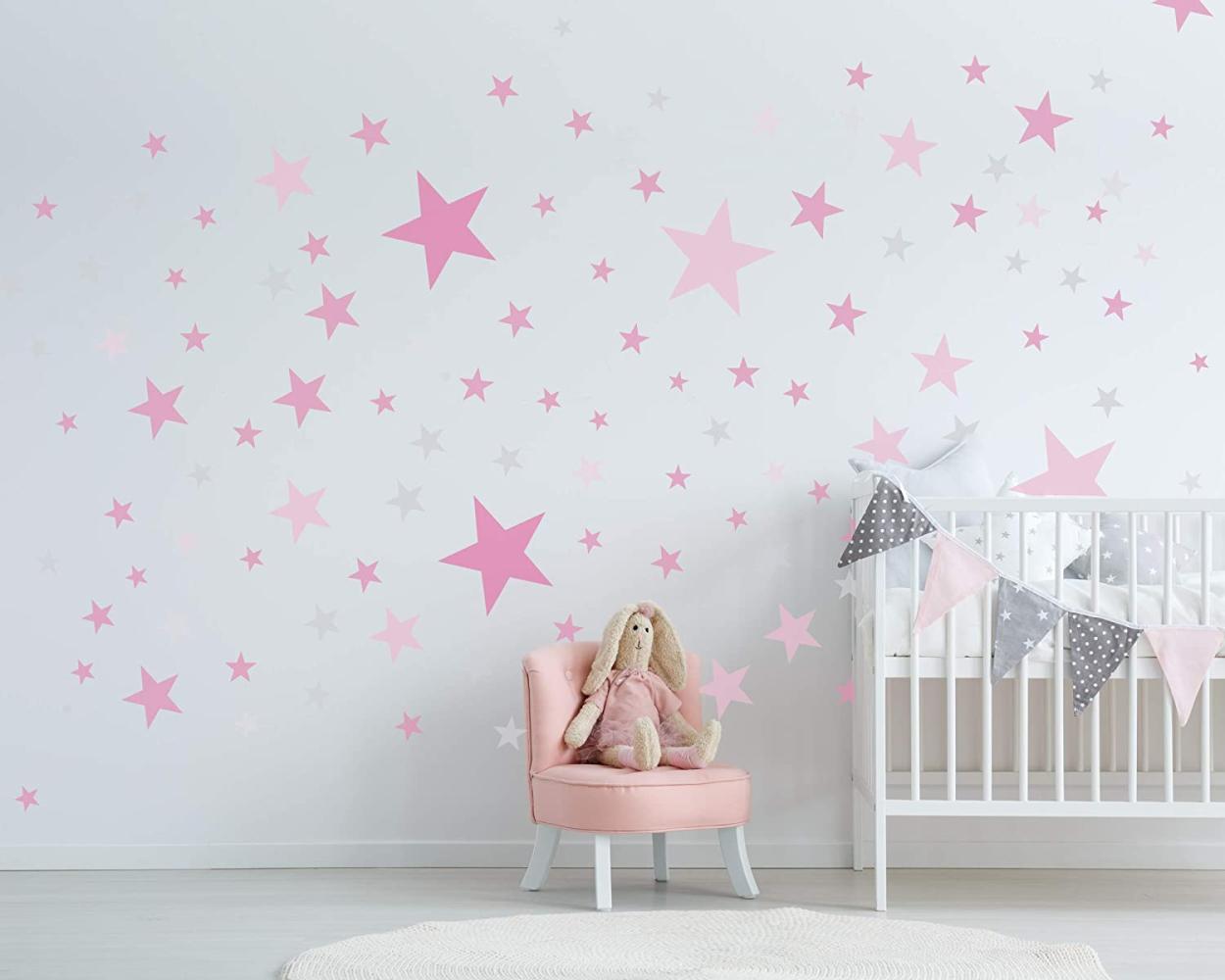 100 Sterne Wandtattoo fürs Kinderzimmer - Wandsticker Set - Pastell Farben, Baby Sternenhimmel zum Kleben Wandaufkleber Sticker Wanddeko - Wandfolie, Kleinkinder, Erstausstattung auf Rauhfaser Pink Bild 1