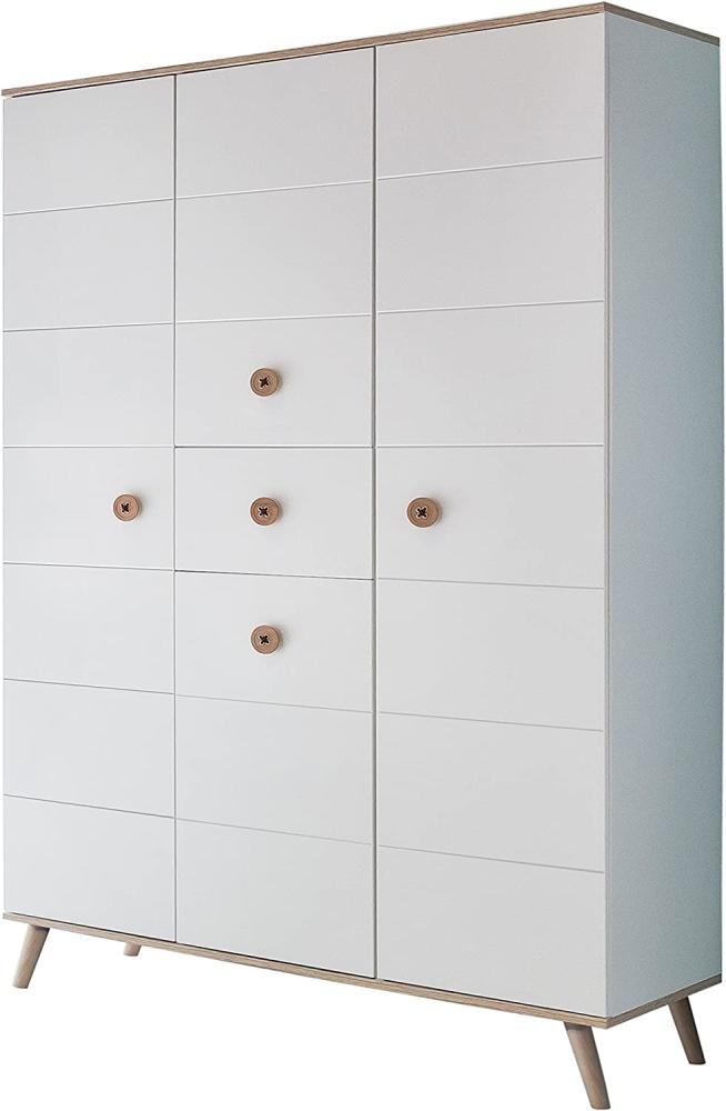 Wimex Kleiderschrank/ Drehtürenschrank Billund, (B/H/T) 125 x 202 x 55 cm, Weiß/ Absetzung Eiche Sägerau Bild 1