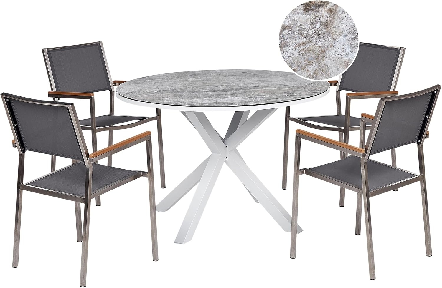 Essgruppe für 4 Personen MALETTO GROSSETO Metall Marmor Optik 120x120x75 cm Weißer Marmor Bild 1