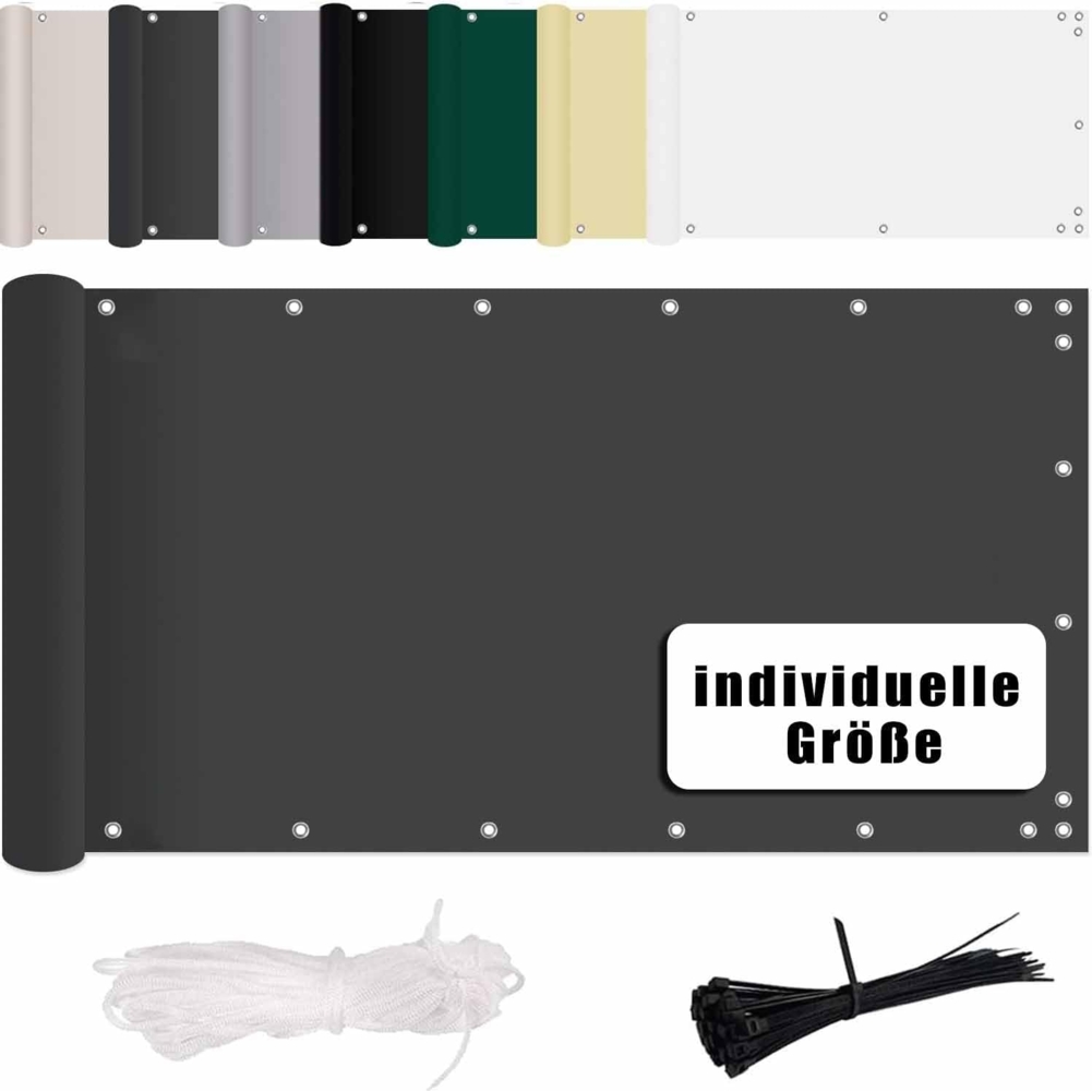 MENGH Balkon Sichtschutz Ohne Bohren Wind-und UV-Schutz, 160g/m², Mit Montagezubehör, 100% Polyester, für Balkon geländer,Terrasse & Garten - Anthrazit 85x1300 cm Bild 1