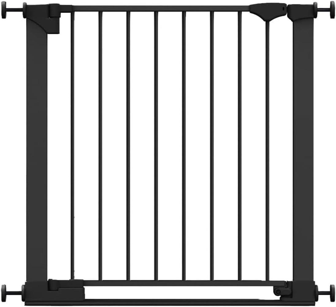 Safetots Sicherheitsstuffen Treppenschutzgitter, Schwarz, 75cm - 82cm, Extra Niedrige Durchgangshöhe, Druckmontage Sicherheitsgitter, Kinderschutzgitter für Treppen, Einfache Installation Bild 1