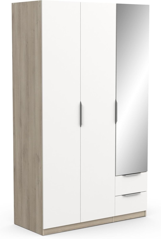 Demeyere Armoire Dressing Avec Miroir & Penderie Moderne 3 Portes 2 Tiroirs 4 Niches – Coloris Chêne Kronberg & Blanc Mat - 119,4 x 51,1 x 203 cm Bild 1