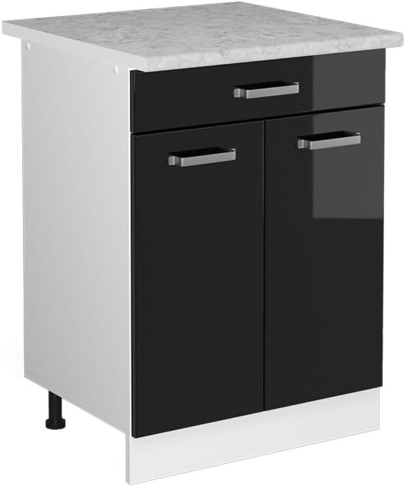 Vicco Küchenunterschrank R-Line, Schwarz Hochglanz/Weiß, 60 cm mit Schublade, und Arbeitsplatte Bild 1