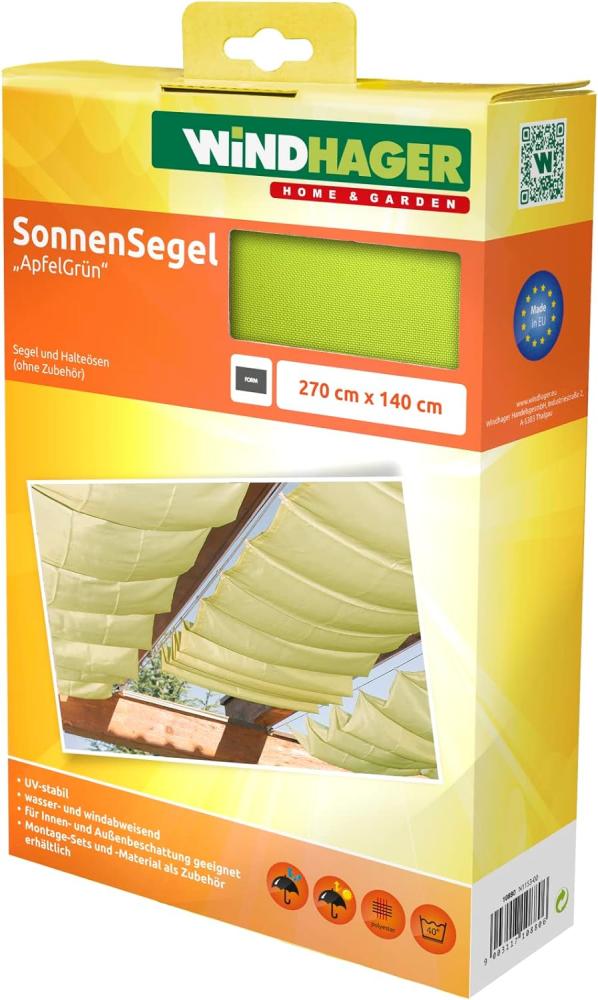 Windhager Sonnensegel für Seilspanntechnik, Wintergarten und Terrassen Beschattung, Seilspannmarkise, 270 x 140 cm, apfelgrün, 10880 Bild 1