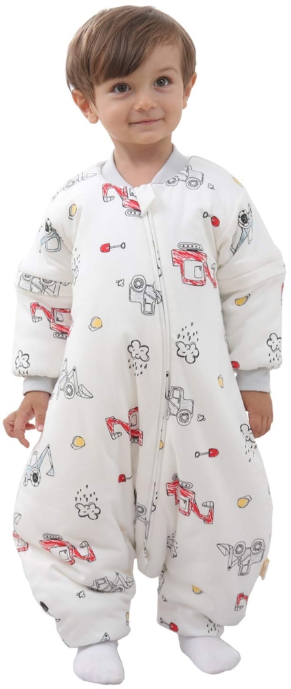 Baby Schlafsack mit Beinen Warm gefüttert winter kinder schlafsack abnehmbaren Ärmeln，Junge Mädchen Unisex Schlafanzug (White,2-4 Jahre(baby height 95-105cm)) Bild 1