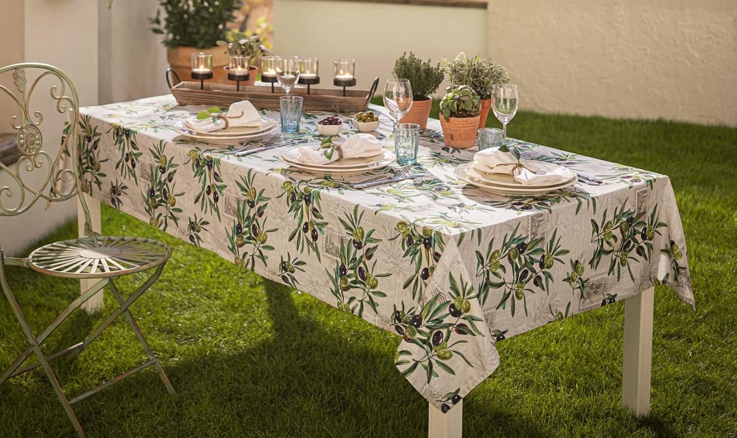 Tafeldecke "Olivenzweige" beige, 140 x 240 cm, 100% Baumwolle Tischdecke, Tischtuch Bild 1