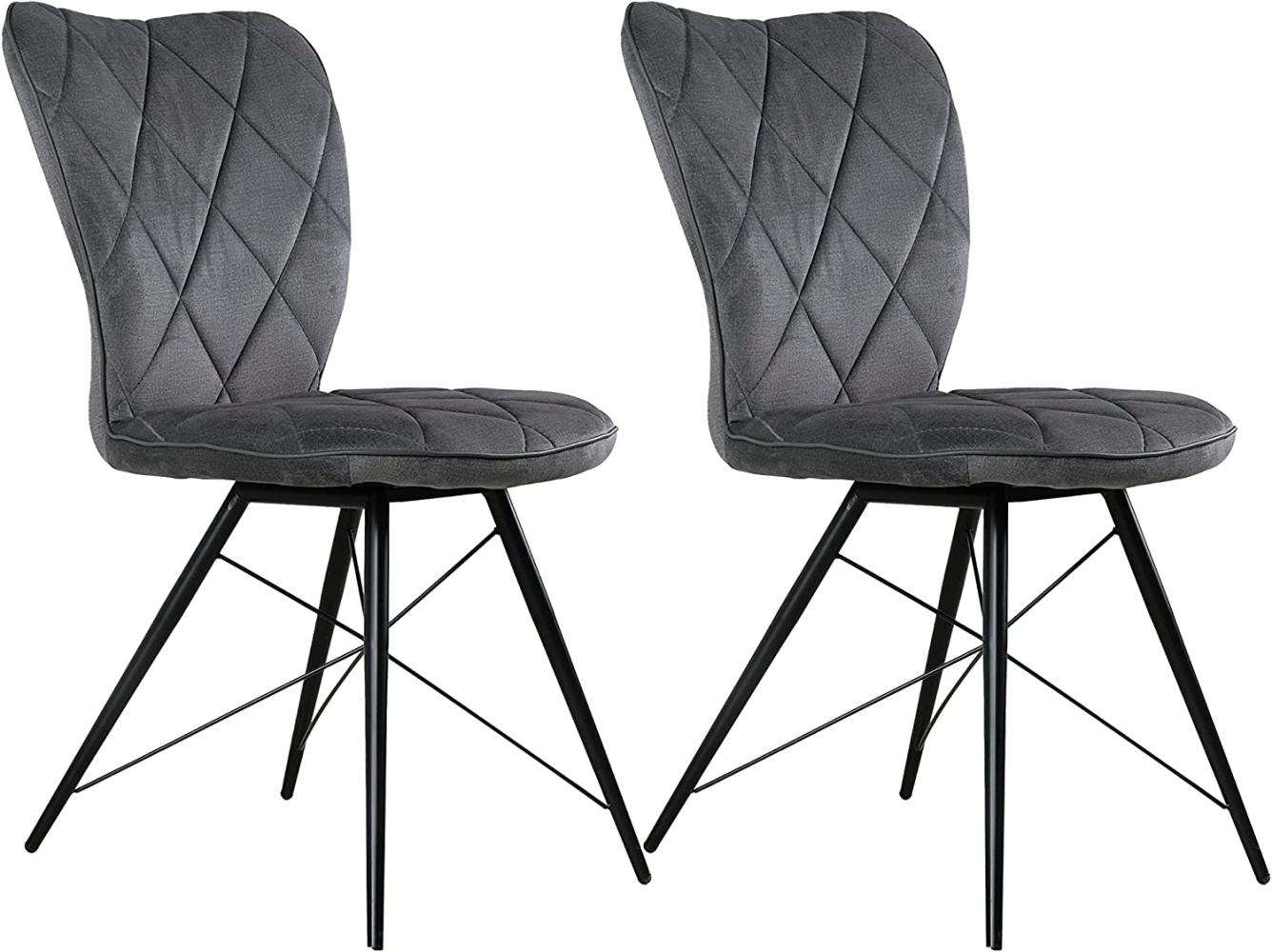 byLIVING Esszimmerstuhl 2er-Set SUNNY / Stoff dunkelgrau / Keder in Kunstleder grau/ Gestell Metall schwarz / Esszimmerstuhl / Küchenstuhl / B 63,5, H 89,5, T 49 cm Bild 1