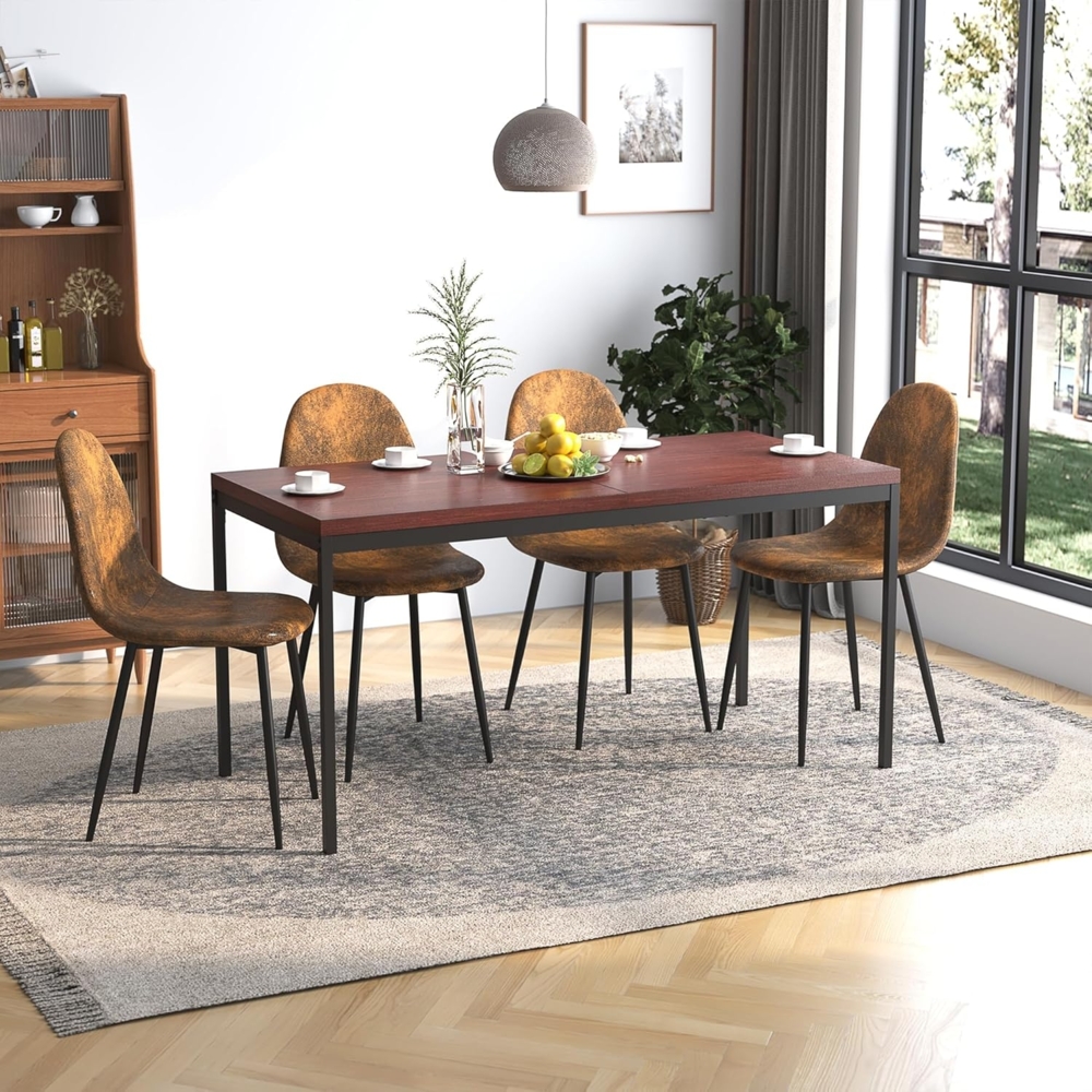 FurnitureR Esstisch 120x70 cm für 4 Personen | MDF in Dunkelbraun | Metallgestell | Moderner Küchentisch Bild 1