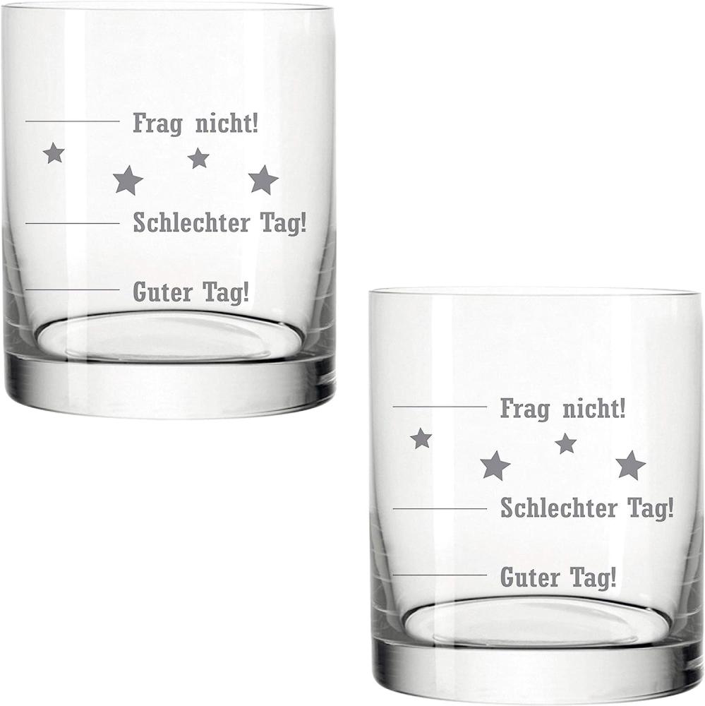 Leonardo Whiskybecher, 2er Set, Guter Tag!, Schlechter Tag!, Frag Nicht!, Tumbler, Stimmungsglas mit lustiger Gravur, Glas, 220 ml Bild 1