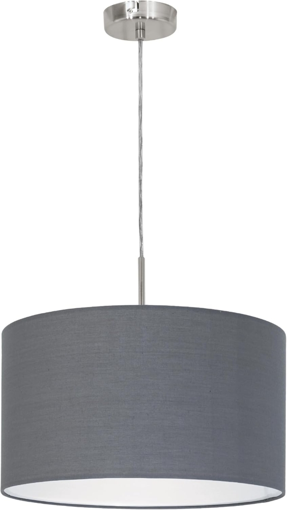 EGLO Hängelampe Pasteri, Textil Pendelleuchte über Esstisch, Deckenlampe hängend aus Metall in Silber mit Stoff Lampenschirm in Grau, E27 Fassung, Ø 38 cm Bild 1