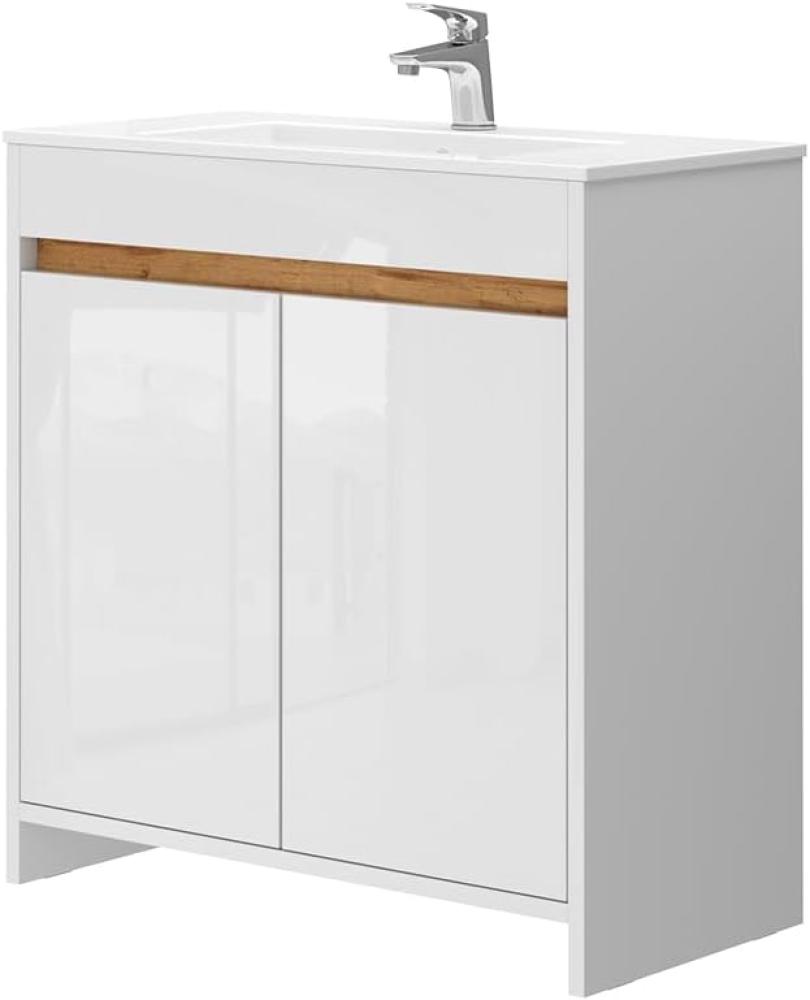 Vicco Waschbecken mit Unterschrank Lemgo 80 cm breit, Waschtisch stehend Weiß Bild 1