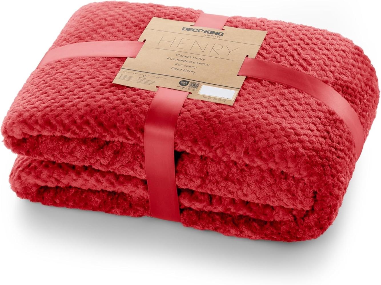 DecoKing Kuscheldecke 220x240 cm rot Decke Microfaser Wohndecke Tagesdecke Fleece weich sanft kuschelig skandinavischer Stil Henry Bild 1