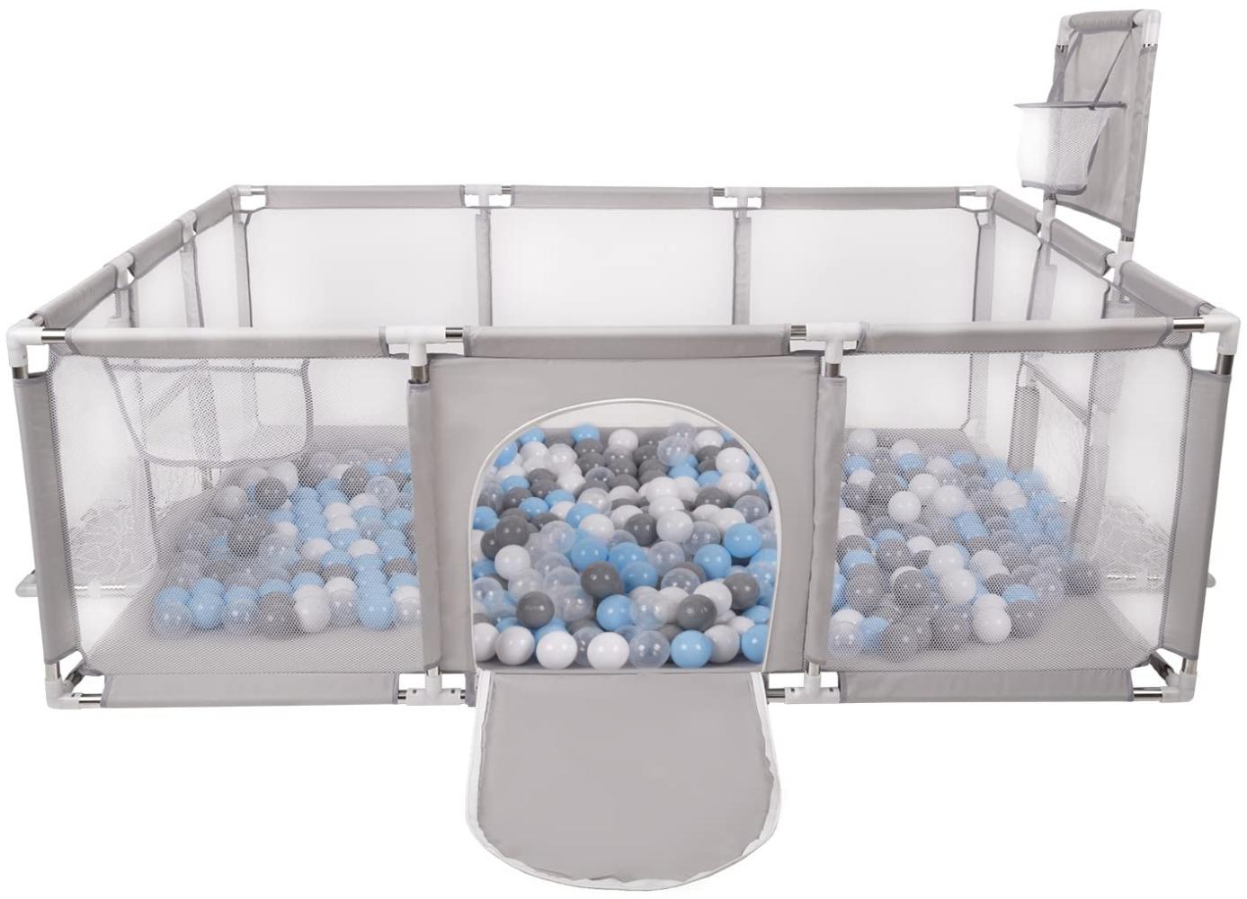 Selonis Laufstall Baby Großer Spielplatz Mit 900 Bälle Bälle Laufgitter Für Kinder, Grau: Grau/Weiß/Transparent/Babyblue Bild 1