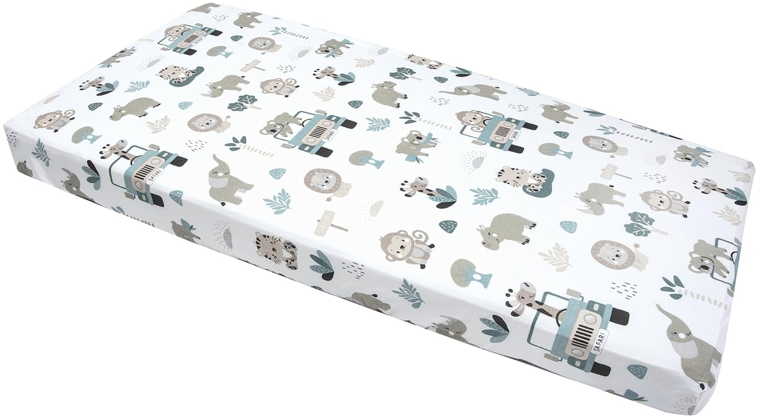 Medi Partners Spannbettlaken 60x120 Baby Bettlaken Kinderbett Spannbetttuch 100% Baumwolle - Fitted Kinder Sheet Bettwäsche Babymatratze Schlafsack Babybett (Minze-Zoo) Bild 1