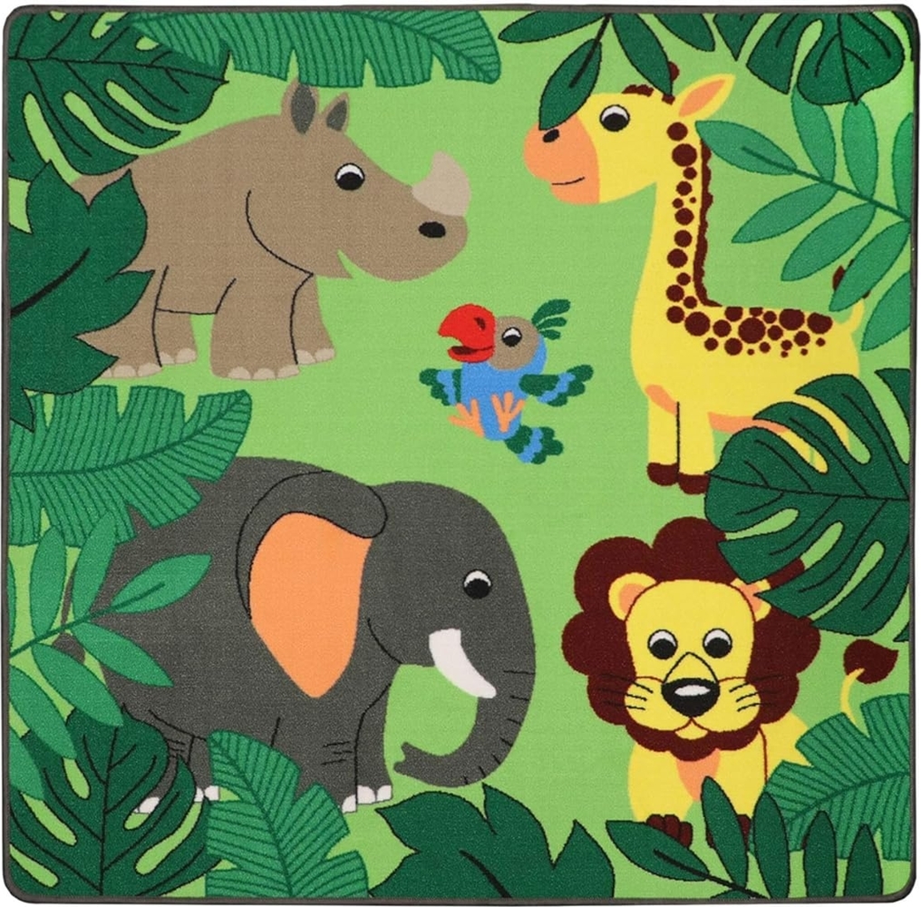 Primaflor Spieleteppich - Robuster Kinderteppich - Hochwertiger Teppich für das Kinderzimmer - Spielmatte Jungen/Mädchen - Jungle - 133x133 cm Bild 1