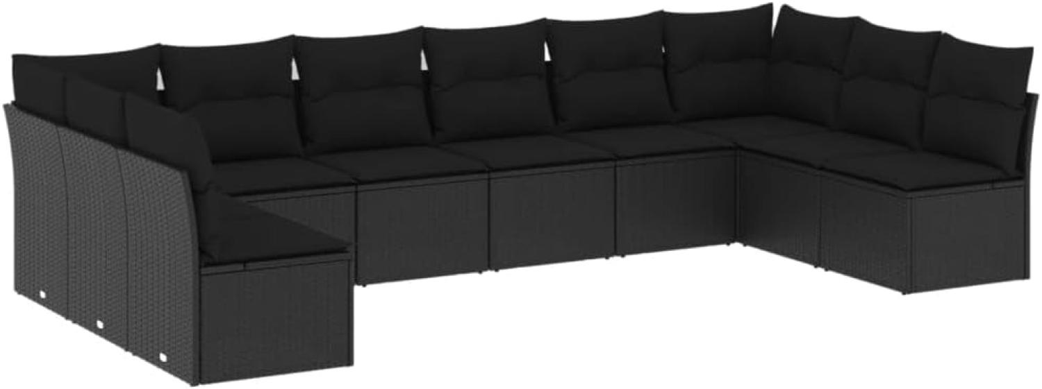 vidaXL 10-tlg. Garten-Sofagarnitur mit Kissen Schwarz Poly Rattan Bild 1