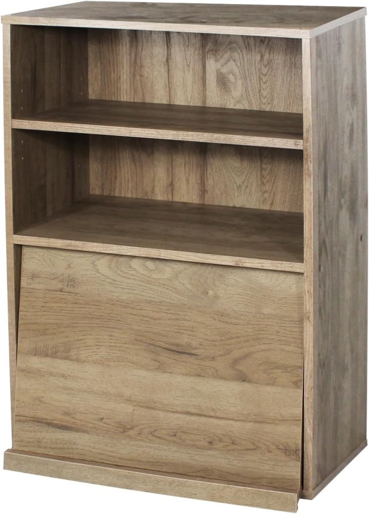 Iris Ohyama Module Furniture CHR-1 Lagereinheit mit 2 Regalen und einer Nische mit Falt-und Schiebetür, Engineered Wood, Eiche aschbraun Bild 1