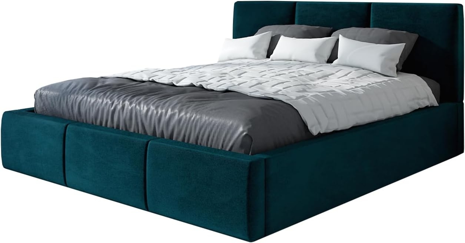 Polsterbett VEROM 140x200 mit Matratze, Bettkasten und Lattenrost. Farbe: Pfau 36 Bild 1