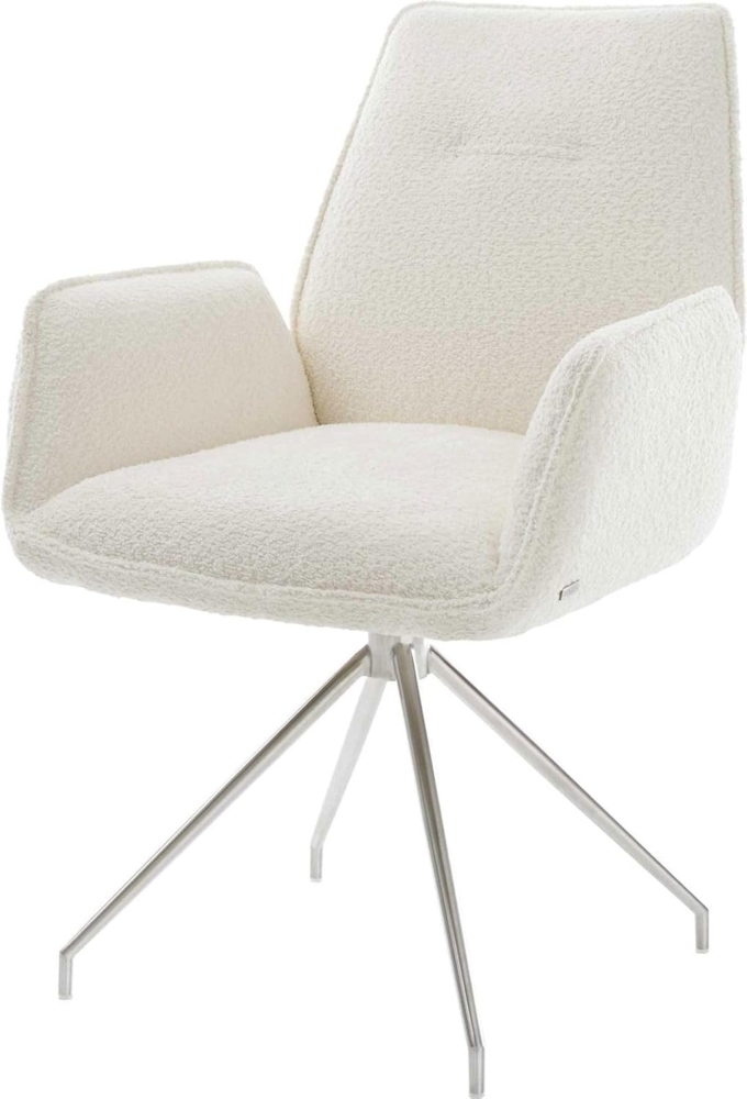 Esszimmerstuhl Zoa-Flex Bouclé Weiß Kreuzgestell konisch Edelstahl Taschenfederkern Bild 1